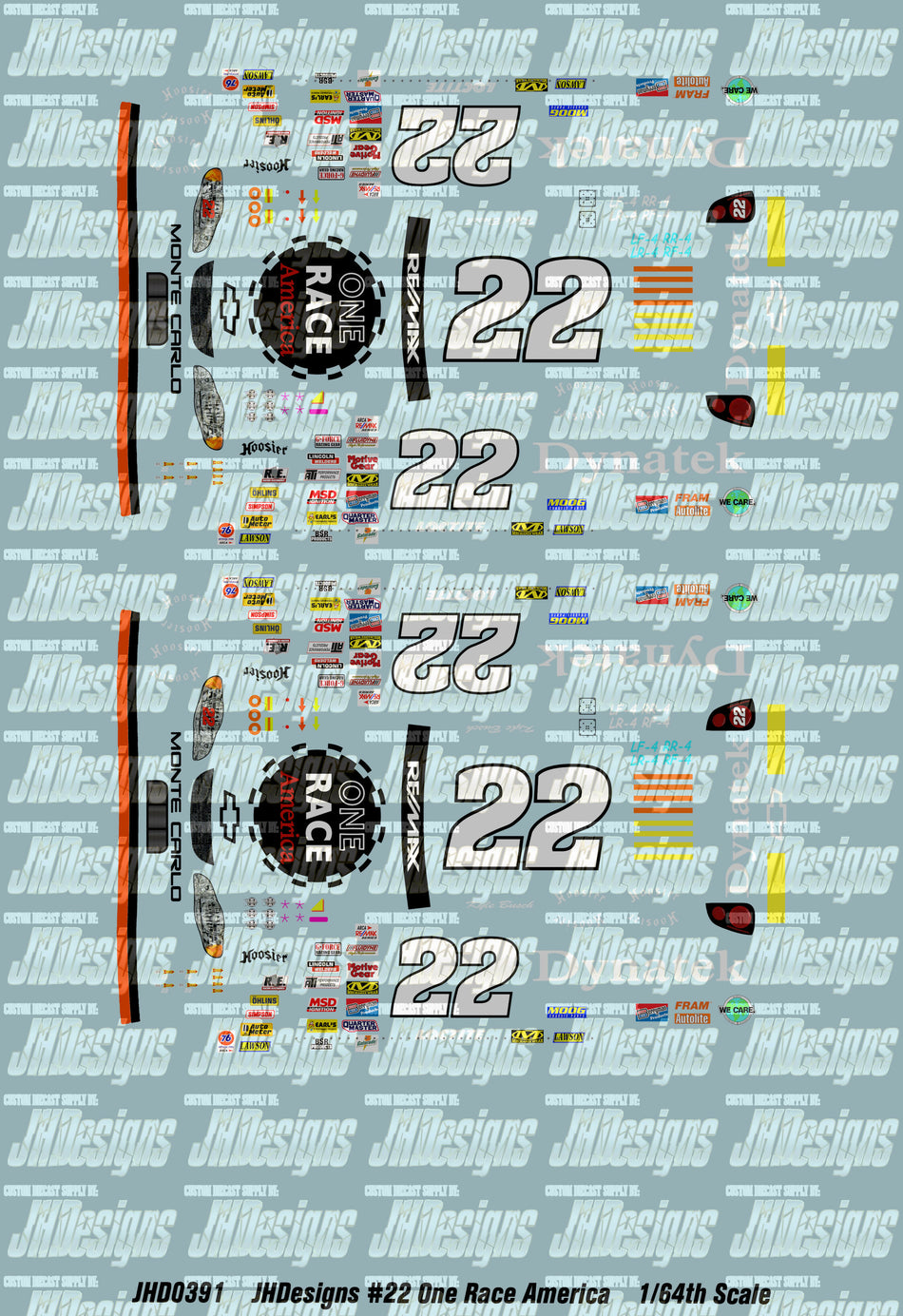 JH Designs Kyle Busch 2002 ARCA #22 One Race America (Charlotte) 1:64 Racecar Decal Set