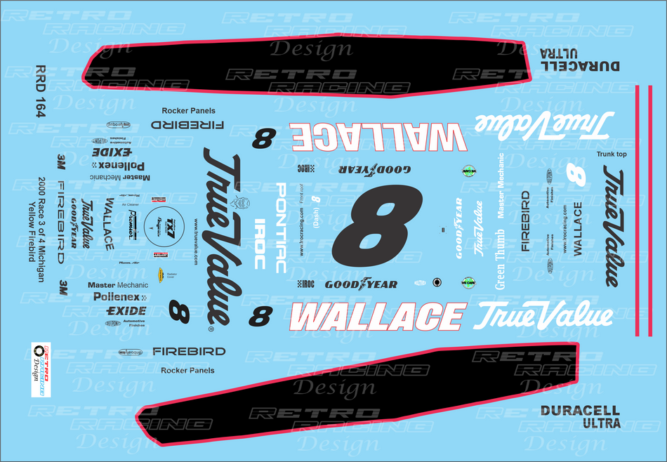 Retro Racing Design Rusty Wallace IROC 2000 Michigan Yellow #8 Pontiac Firebird 1/24 Scale Decal