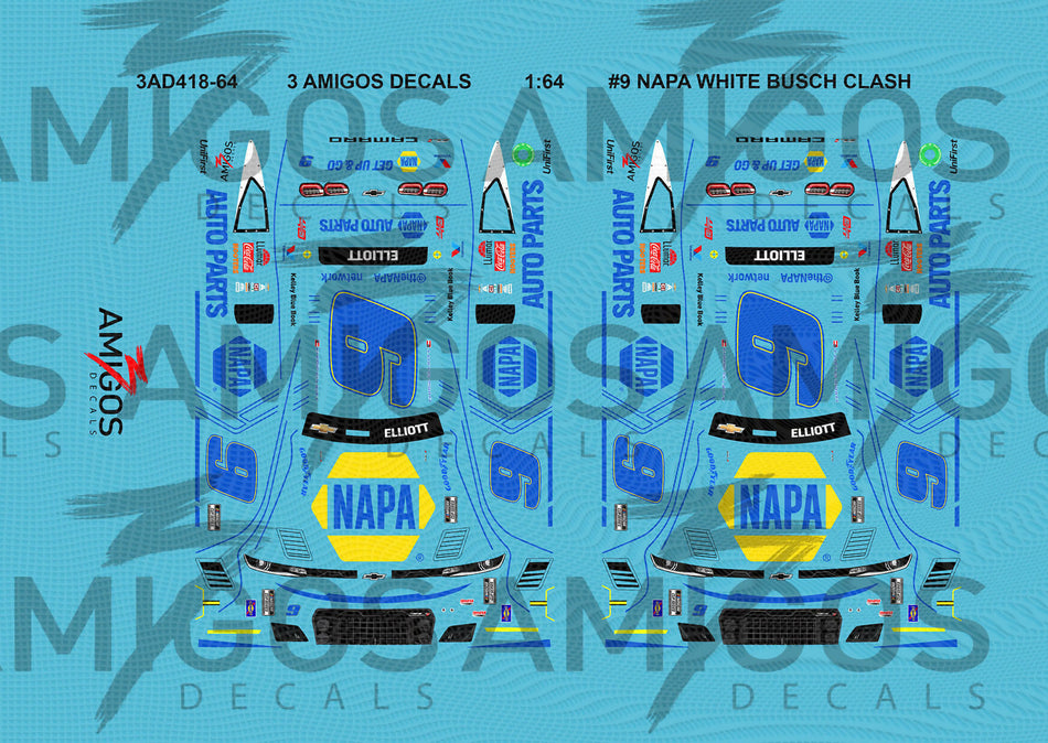 1:64 3 Amigos Decals #9 NAPA WHITE 2024 BUSCH CLASH Decal Set