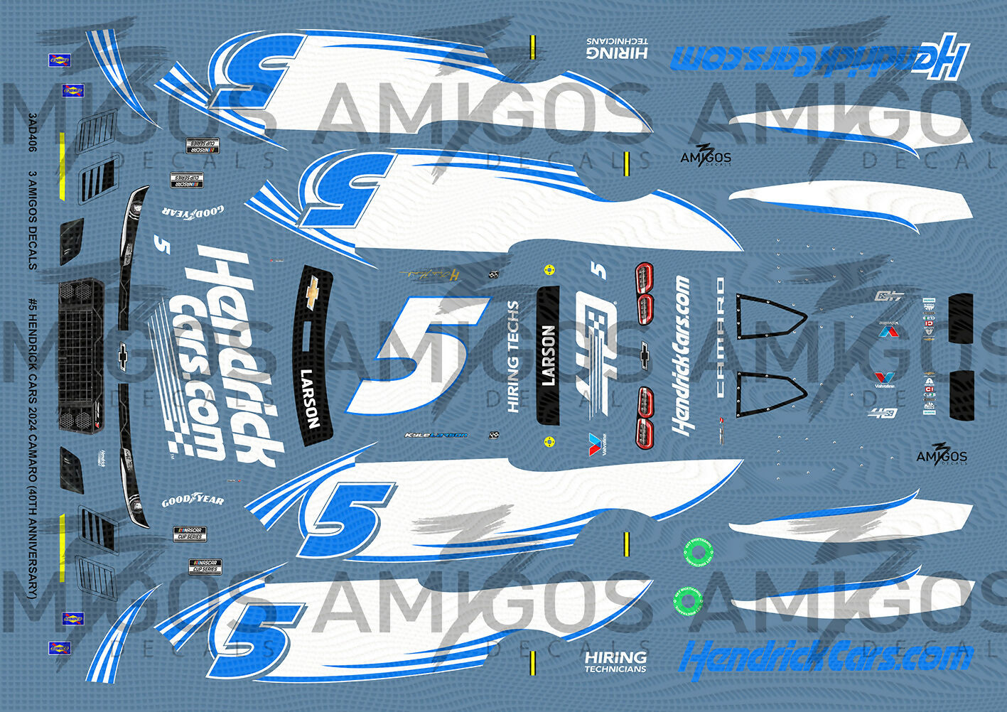 3 Amigos Decals #5 HENDRICK CARS HMS 40TH ANNIVERSARY 2024 CAMARO 1:24 ...