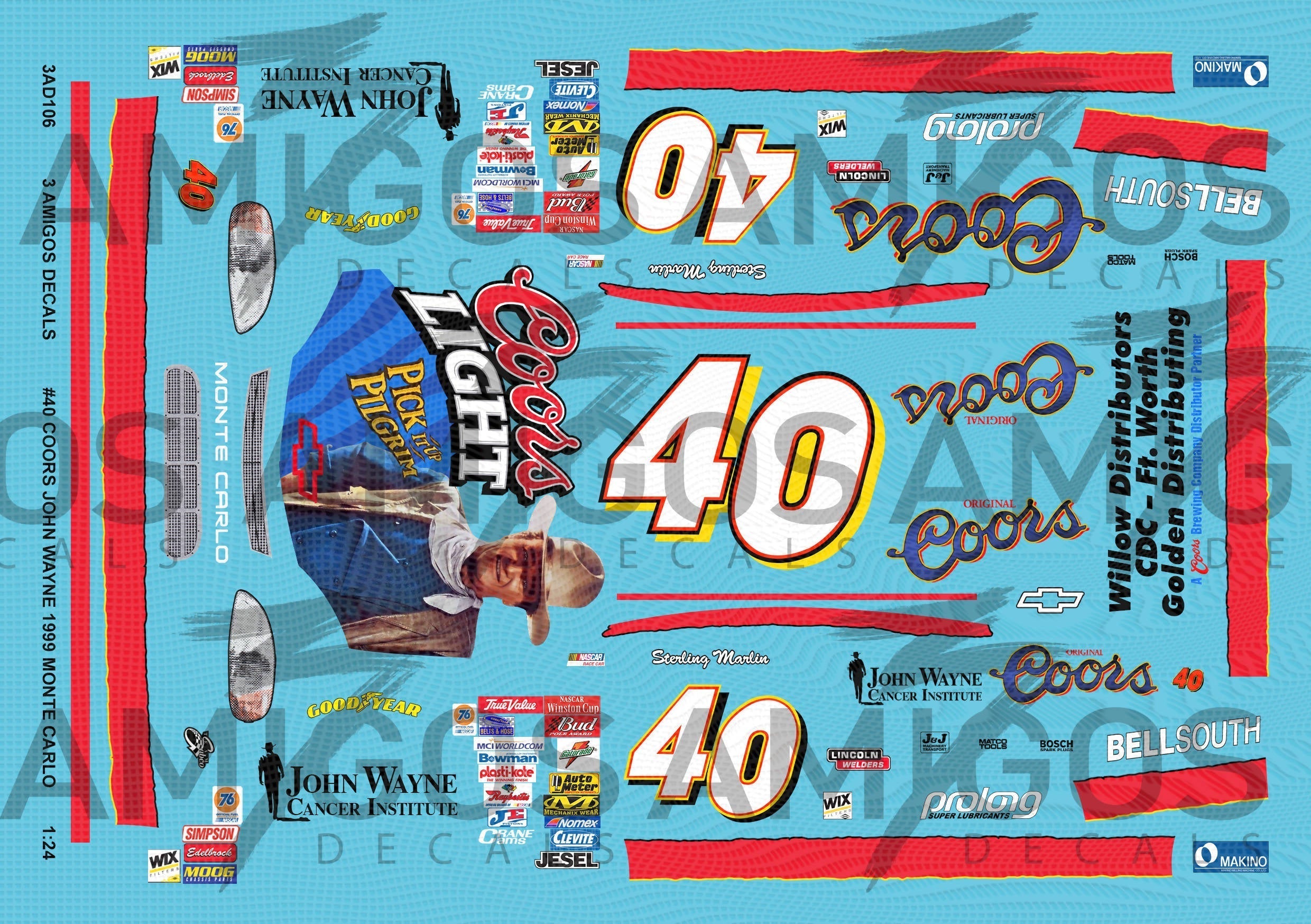 3 Amigos Decals #40 COORS/John Wayne Monte Carlo 1:24 – Print it Decals