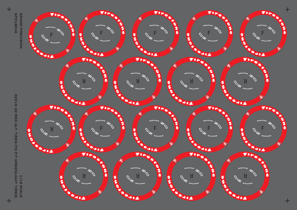 Grand Precision - 1/18 2013-22 Red Alternate Firestone Tire Decals