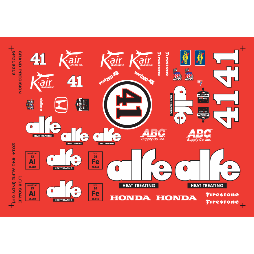 Grand Precision - 1/18 2014 Martin Plowman #41 Alfe (Indy GP) Decals