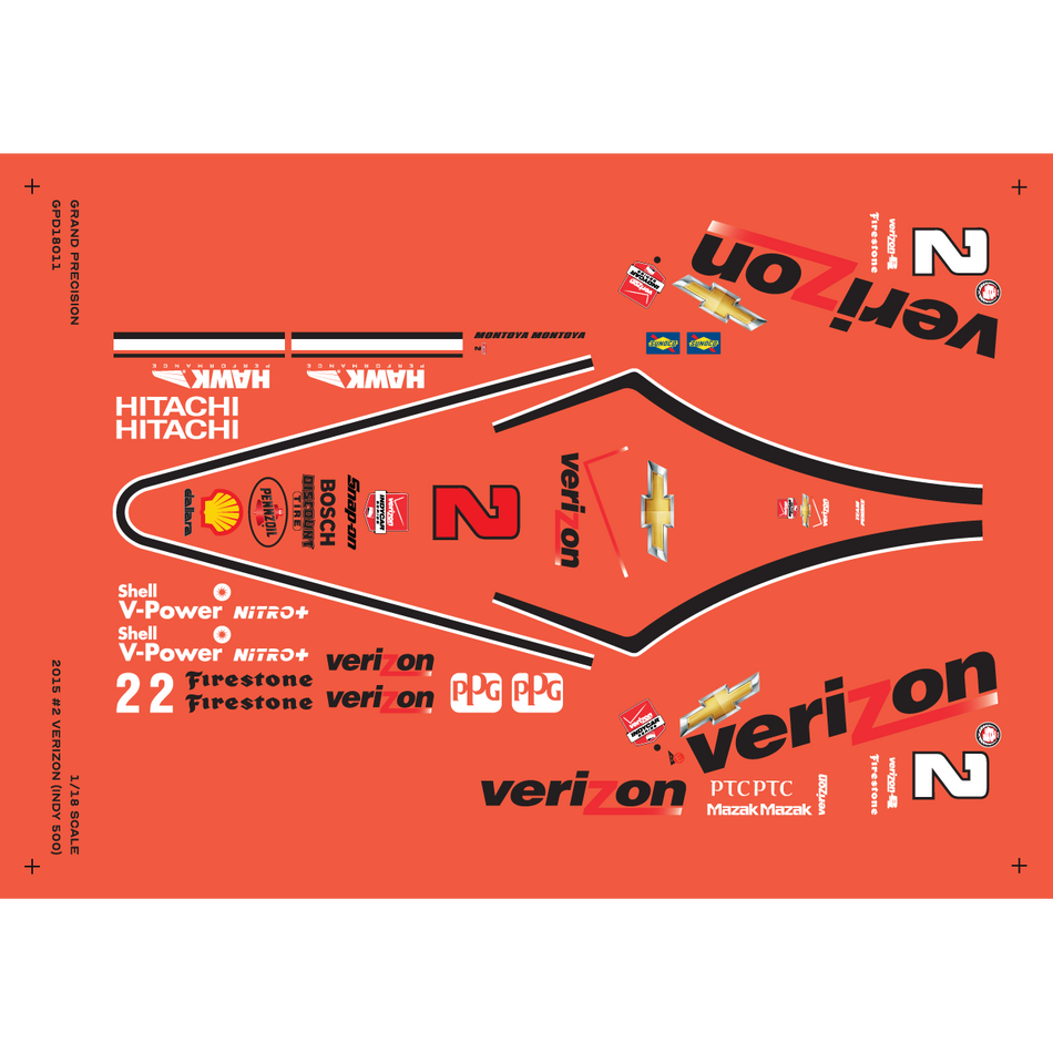 Grand Precision - 1/18 2015 Juan Pablo Montoya #2 Verizon Dallara Decals