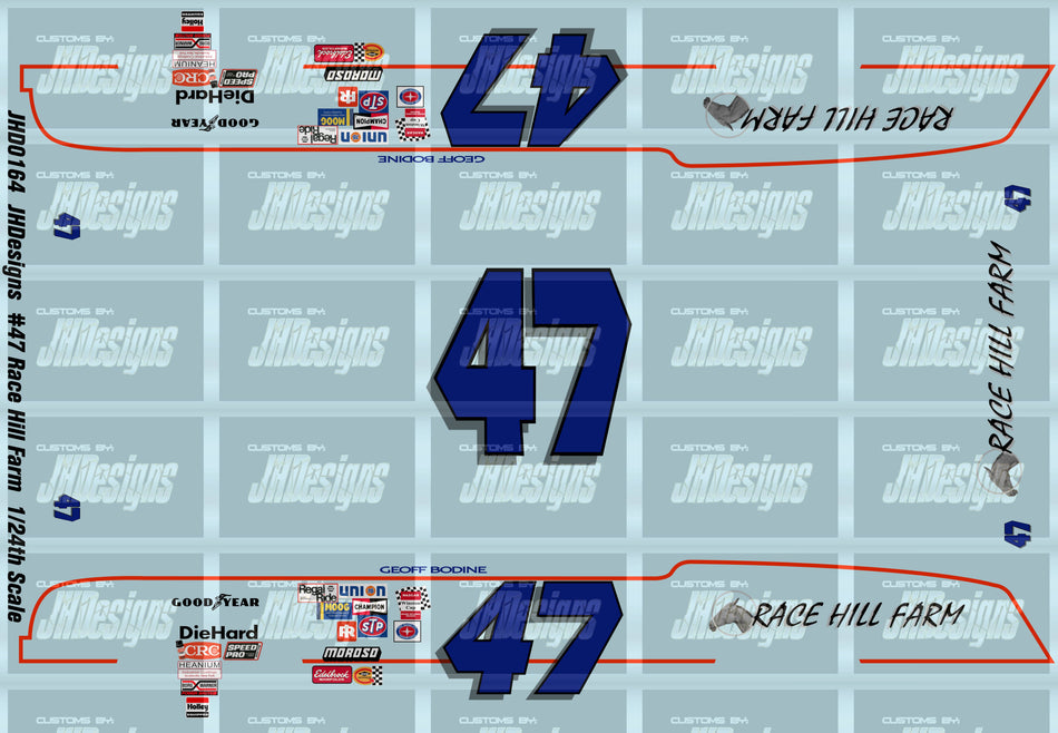 JH Designs Geoff Bodine 1979 CUP #47 Race HIll Farms 1:24 Racecar Decal Set