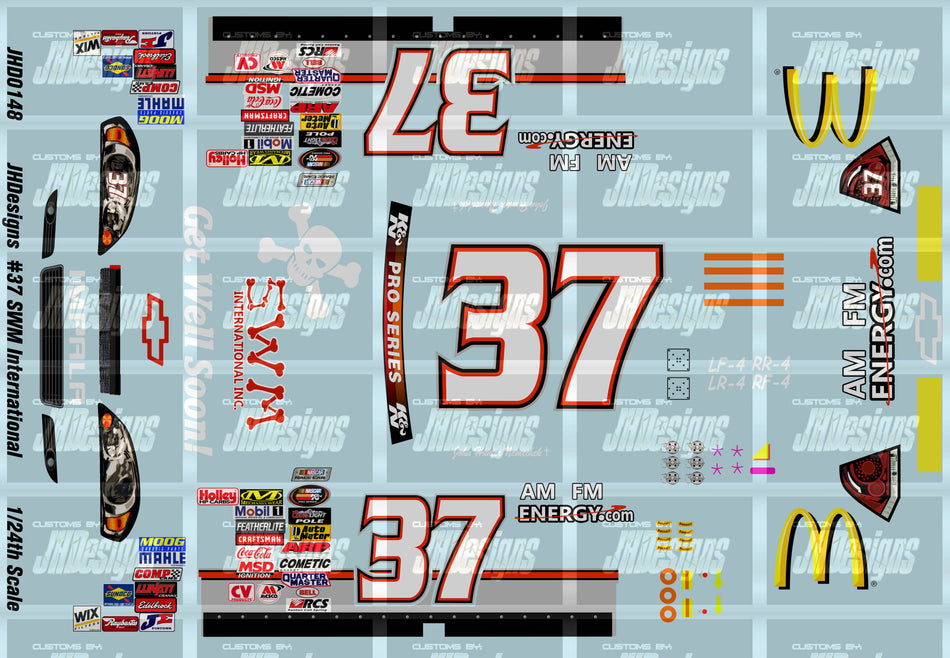 JH Designs John Hunter Nemechek 2013 KNP #37 SWM International - McDonalds (Five Flags Speedway) 1:24 Racecar Decal Set