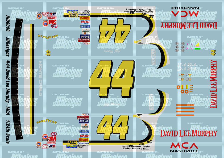 JH Designs Jeff Purvis 1996 CUP #44 David Lee Murphy - MCA Nashville 1:24 Racecar Decal Set