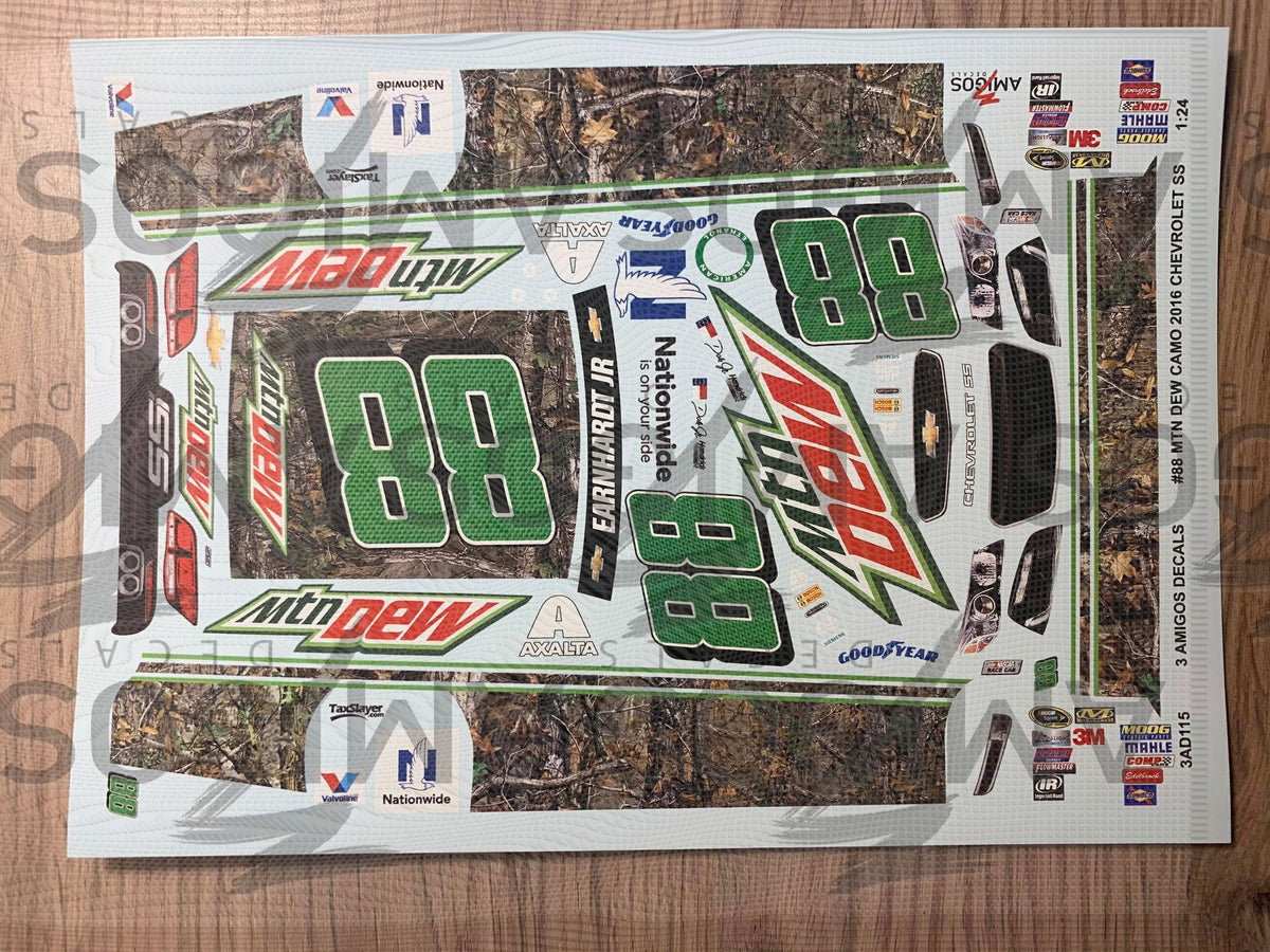 3 Amigos Decals #88 Mountain Dew Camo 2016 Chevy SS 1:24 Decal Set - 2