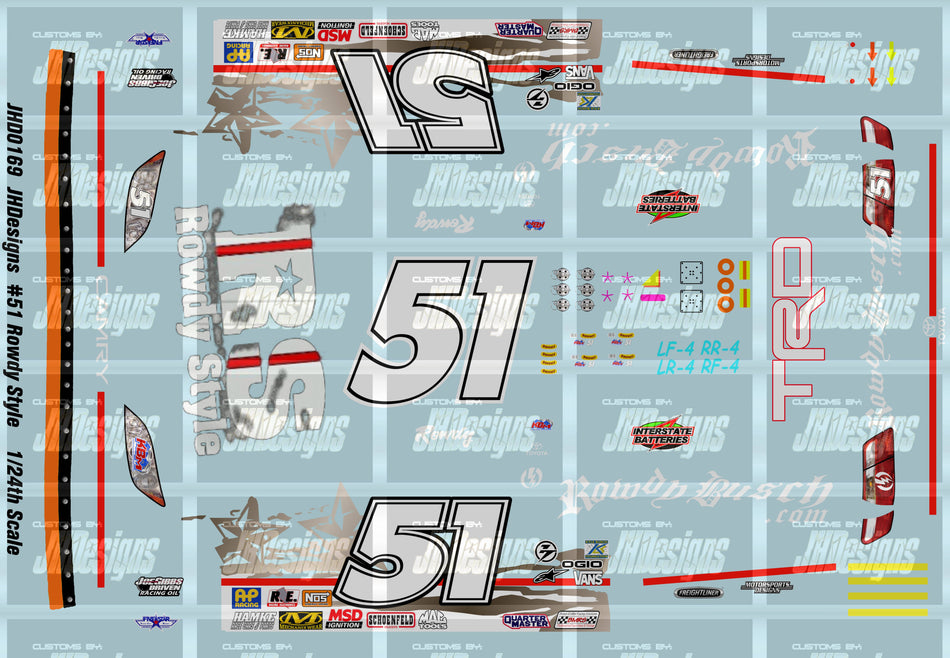 JH Designs Kyle Busch 2009 LMS #18 Rowdy Style 1:24 Racecar Decal Set