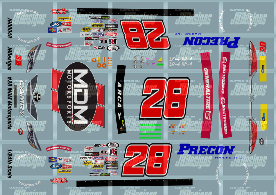 JH Designs Justin Halley 2017 ARCA #28 MDM Motorsports (Talladega Race Win) 1:24 Racecar Decal Set