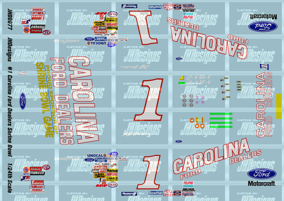 JH Designs Jeff Gordon 1991 NBS #1 Carolina Ford Dealers Shrine Bowl 1:24 Racecar Decal Set