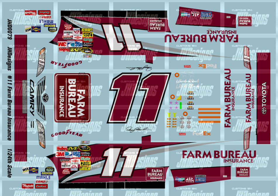 JH Designs Denny Hamlin 2009 CUP #11 Farm Bureau 1:24 Racecar Decal Set