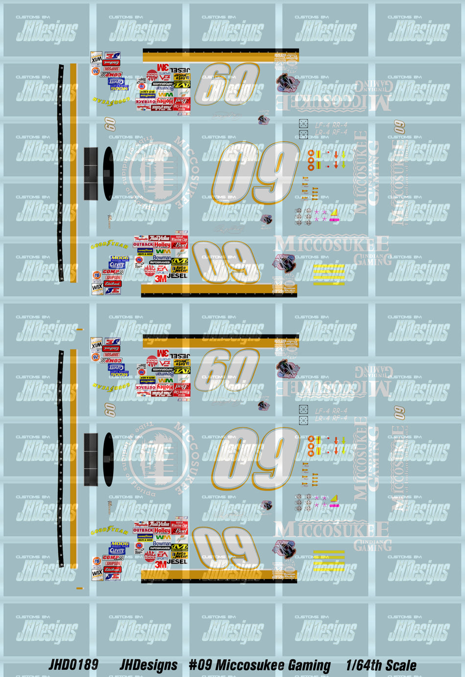 JH Designs Geoff Bodine 2002 Cup #09 Miccosukee Casino 1:64 Racecar Decal Set