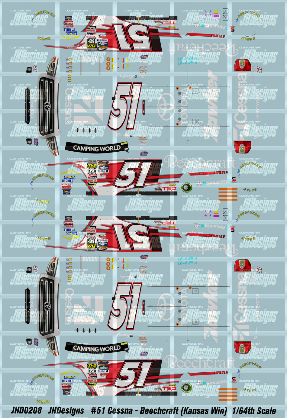 JH Designs Kyle Busch 2017 CWTS #51 Cessna - Beechcraft (Kansas Race Win) 1:64 Racecar Decal Set