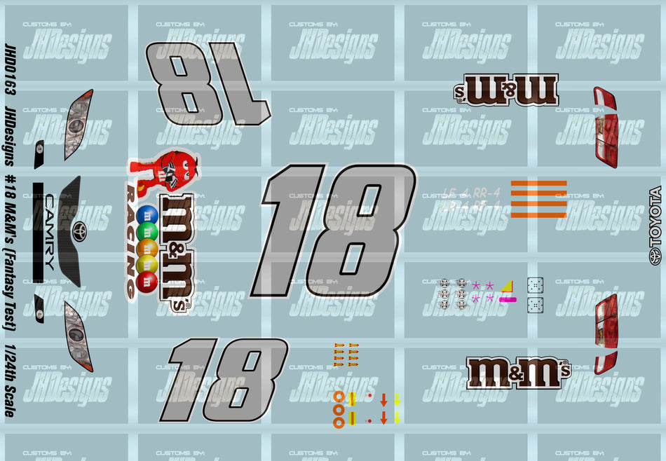 JH Designs Kyle Busch 2008 CUP #18 M&M's (Test Team) 1:24 Racecar Decal Set