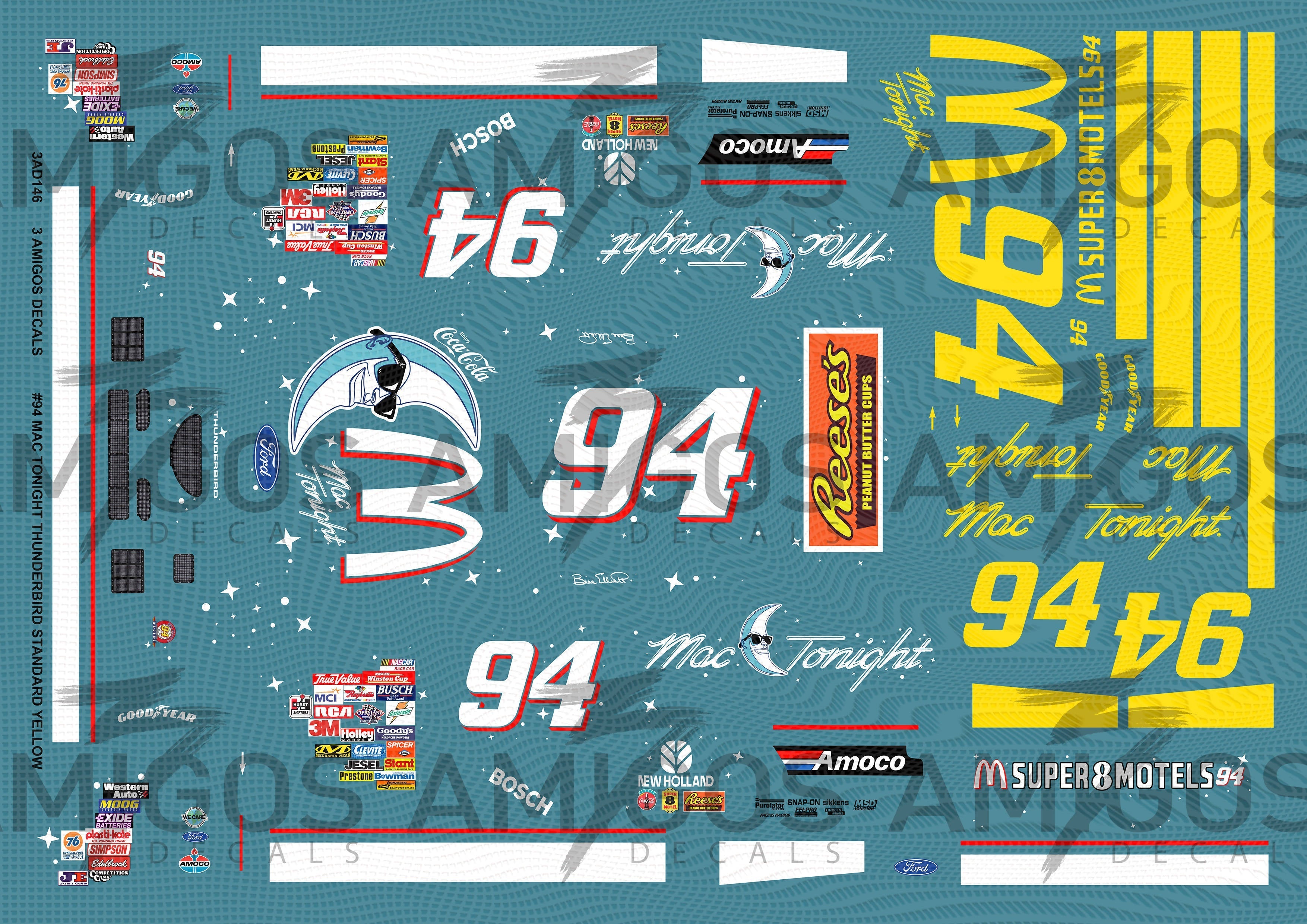 3 Amigos Decals #94 Mac Tonight 1997 Thunderbird 1/24 Standard Yellow ...