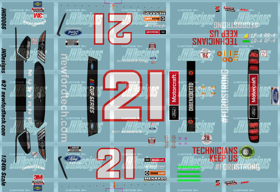 JH Designs Matt DiBenedetto 2020 CUP #21 newfordtech.com 1:24 Racecar Decal Set