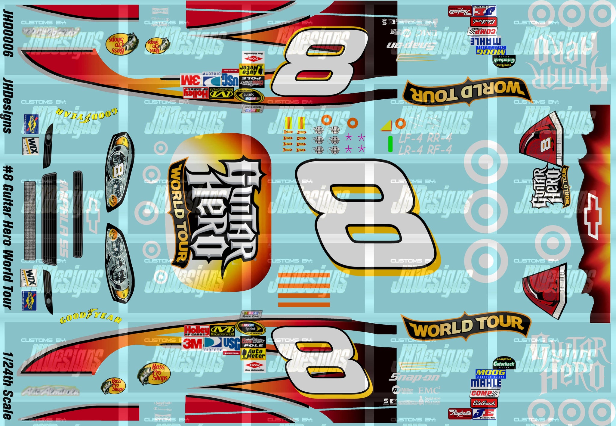 JH Designs Aric Almirola 2009 CUP #8 Guitar Hero World Tour 1:24 Racec ...