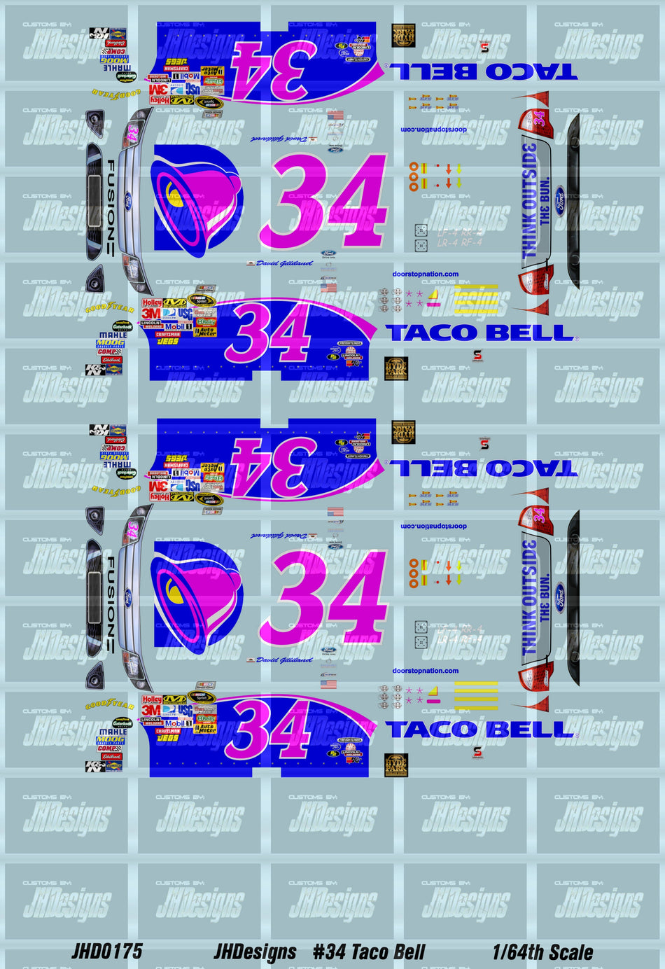 JH Designs David Gilliland 2011 CUP #34 Taco Bell 1:64 Racecar Decal Set