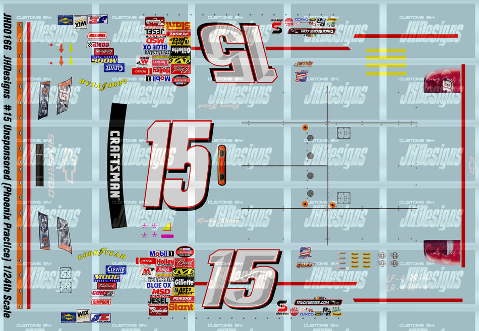 JH Designs Kyle Busch 2006 CTS #15 Unsponsored (Phoenix Practice) 1:24 Racecar Decal Set