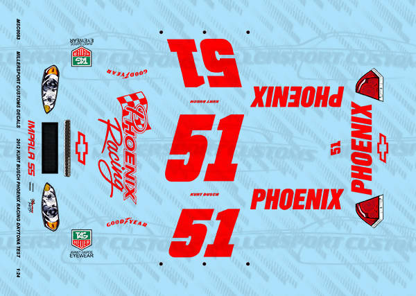 Millersport Customs 2012 Kurt Busch Phoenix Racing Daytona Test Chevy Impala SS 1/24 Decal Set