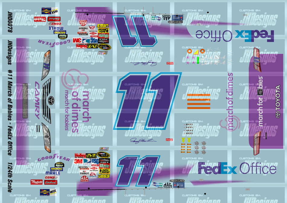 JH Designs Denny Hamlin 2009 CUP #11 March of Babies 1:24 Racecar Decal Set