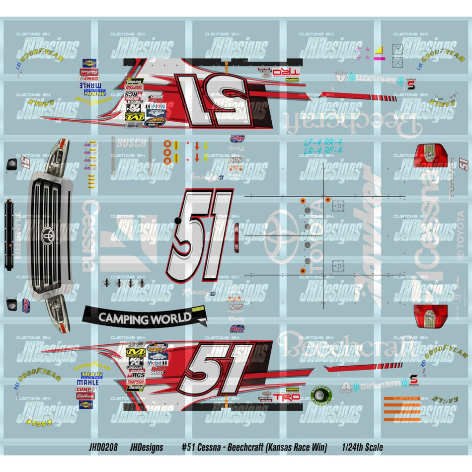 JH Designs Kyle Busch 2017 CWTS #51 Cessna - Beechcraft (Kansas Race Win) 1:24 Racecar Decal Set