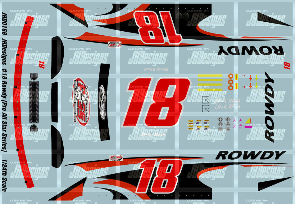 JH Designs Kyle Busch 2011 LMS #18 Rowdy 1:24 Racecar Decal Set