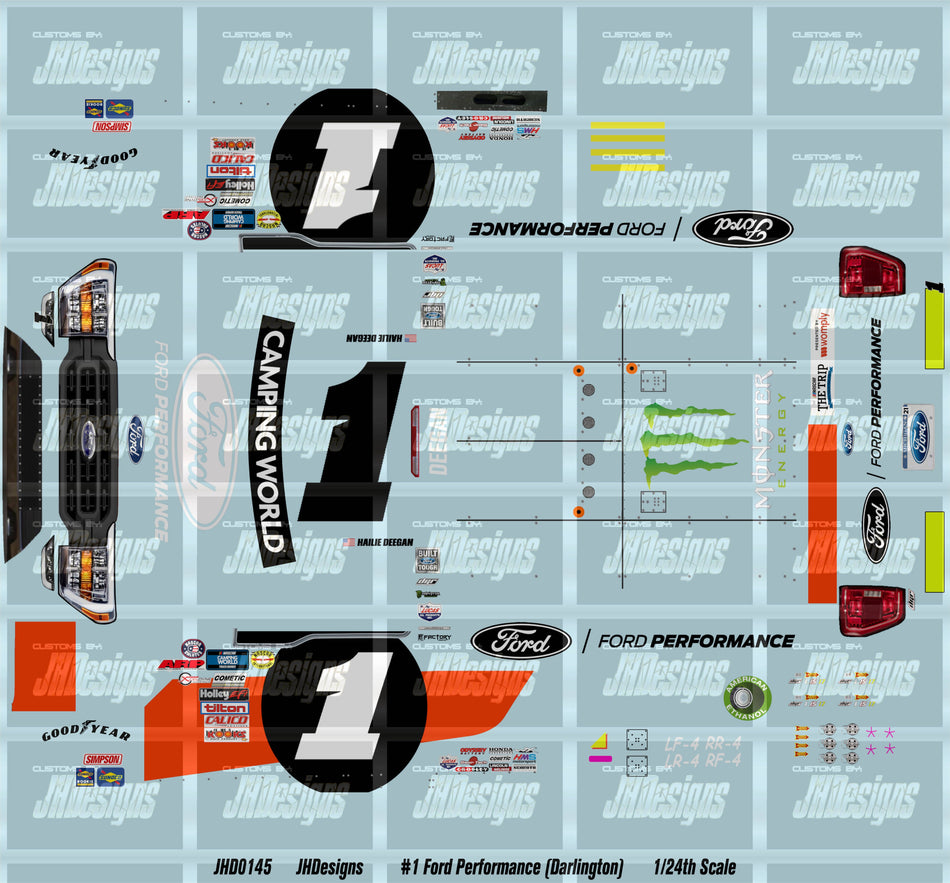 JH Designs Hailie Deegan 2021 CWTS #1 Ford Performance (Darlington) 1:24 Racecar Decal Set