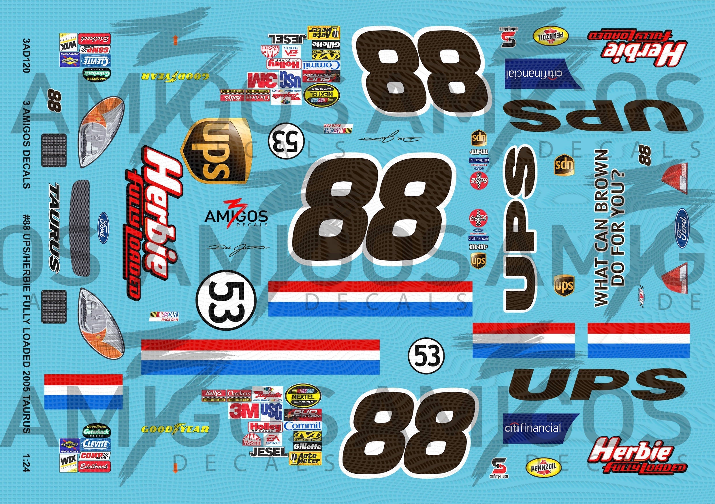 3 Amigos Decals #88 UPS Herbie Fully Loaded 2005 Taurus 1:24 Decal Set ...