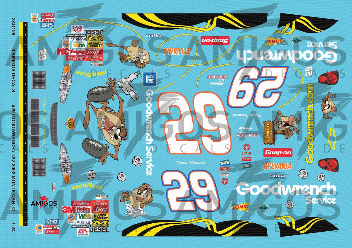 3 Amigos Decals #29 Goodwrench Taz 2002 Monte Carlo 1:24 Decal Set - 1