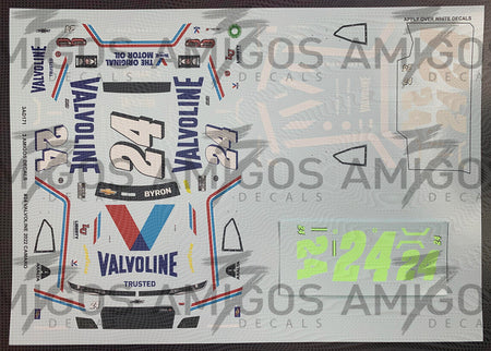 3 Amigos Decals #24 VALVOLINE 2022 CAMARO NEON YELLOW Decal Set - 2