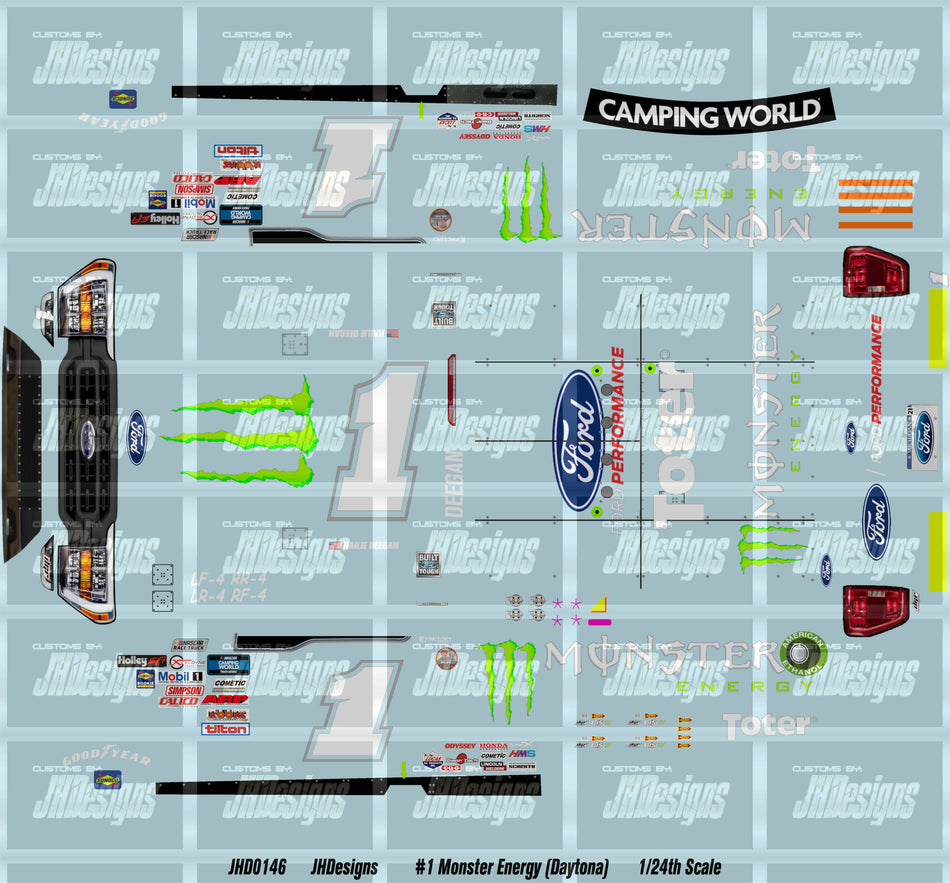 JH Designs Hailie Deegan 2021 CWTS #1 Monster Energy (Daytona) 1:24 Racecar Decal Set